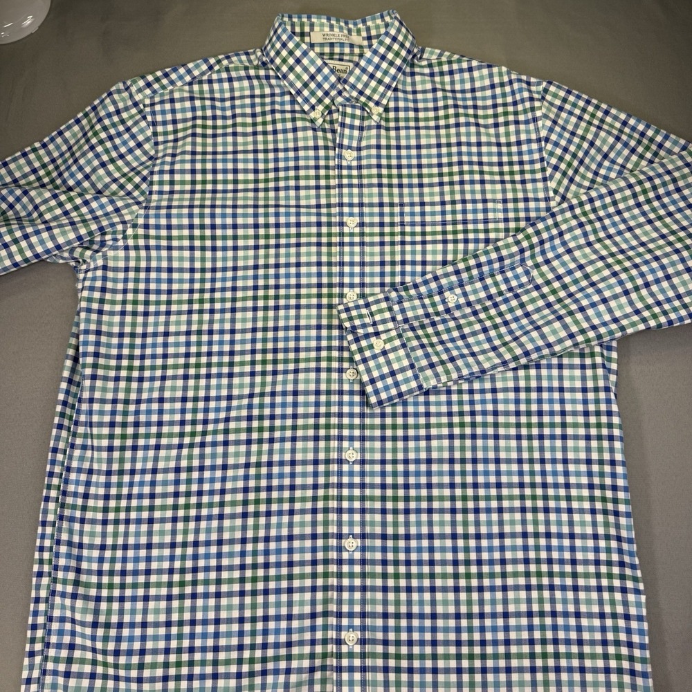LL Bean Shirt Mens M Tall Blue Plaid Check Traditional Fit Casual Outdoor Preppy - Picture 2 of 9